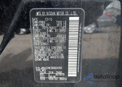 2011 Infiniti Qx56 z USA, uszkodzony, nr VIN JN8AZ2NE3B9004055